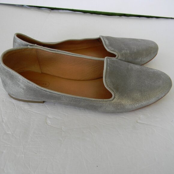 Coach Metallic Leather Silver Catrin Loafers size 7.5B FLATS SLIP-ON NEUTRAL - Picture 3 of 8